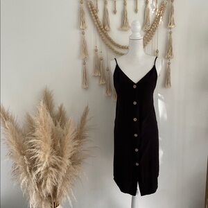 Forever 21 mini midi dress black button down v neck contemporary basic summer M